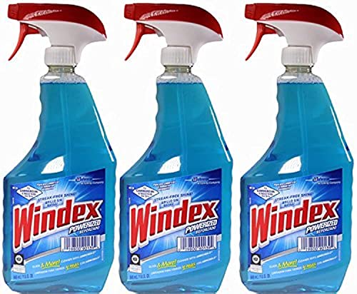 windex powerized glass cleaner with ammonia-d, 32 oz. trigger spray bottle (pack of 3)