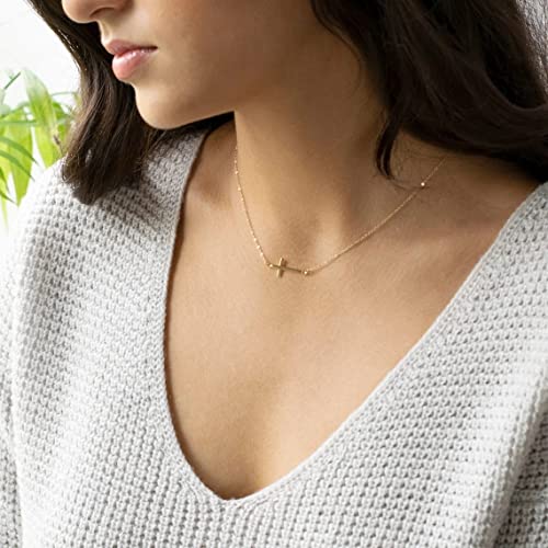 VIROMY Gold Cross Necklace for Women 14K Gold Plated Cute Sidways Cross Pendant Choker Necklaces Simple Trendy Everyday Jewelry for Women3