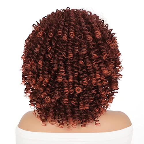 Colorfulpanda Curly Afro wigs for Black Women Ombre Auburn Short Bob Hair Kinky Culry Natural Synthetic Wig with Fringe for Cosplay Party Daily Wear Mixed Color Copper Red - Image 4