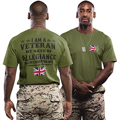 Purple Print House British Army Veteran T Shirt Mens - Ex Armed Forces Marine Navy Air Force Gift for Him Birthday Christmas - Union Jack Flag Top Grandad Dad, XL, Military Green