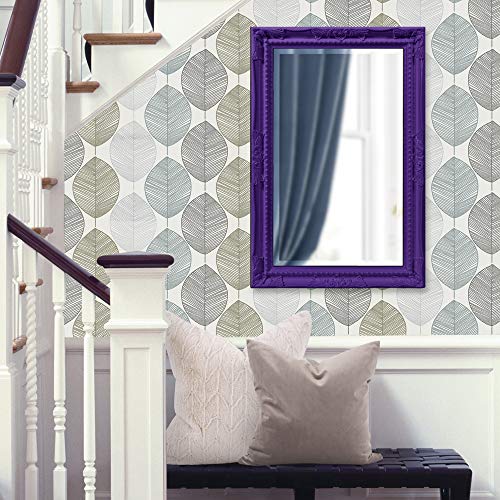 Image of Howard Elliott Collection Queen Ann Rectangular Glossy Royal Purple Wall Mirror, Rectangle Hanging Wood Framed Vanity Mirrors for Home Decor, Living Room, Bathroom, Bedroom, or Hallway, 24 x 36 Inch