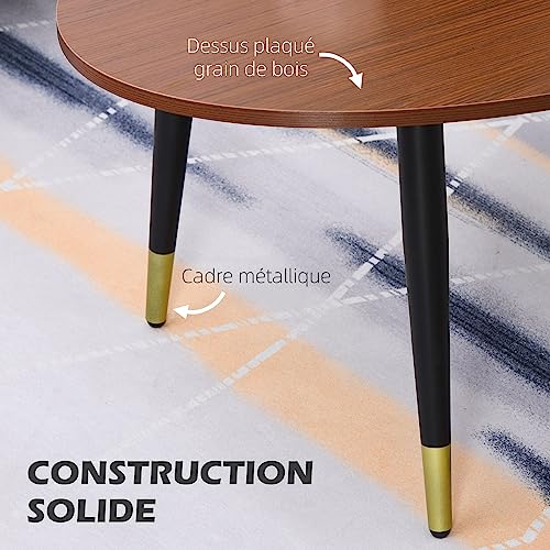 HOMCOM Table Basse Table d'appoint Ovale multifonctionnelle dim. 100 x 60 x 42 cm Aspect Teck foncé – Image 6