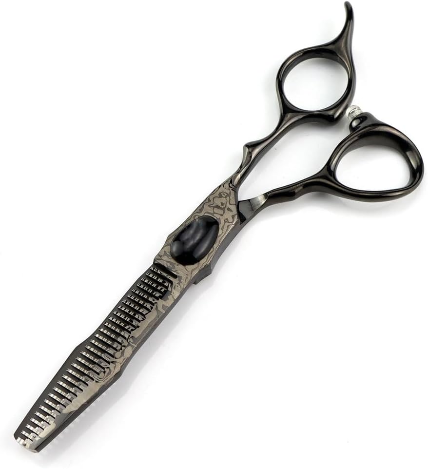 Hair Cutting Scissors, 6 Inch Professional 440c Steel Damascus Black Hair Scissors Haircut Thinning Barber Cutting Shears Hairdresser Scissors Set
