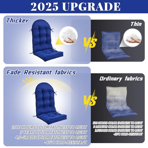 Image of Geelin 4 Pcs Outdoor Patio Chair Cushion Thick High Back Adirondack Chair Cushion Tufted Weather & Fade Resistant Anti-Slip Outside Rocking Chairs Pads with Ties 44 x 19 x 4 Inch (Dark Blue)