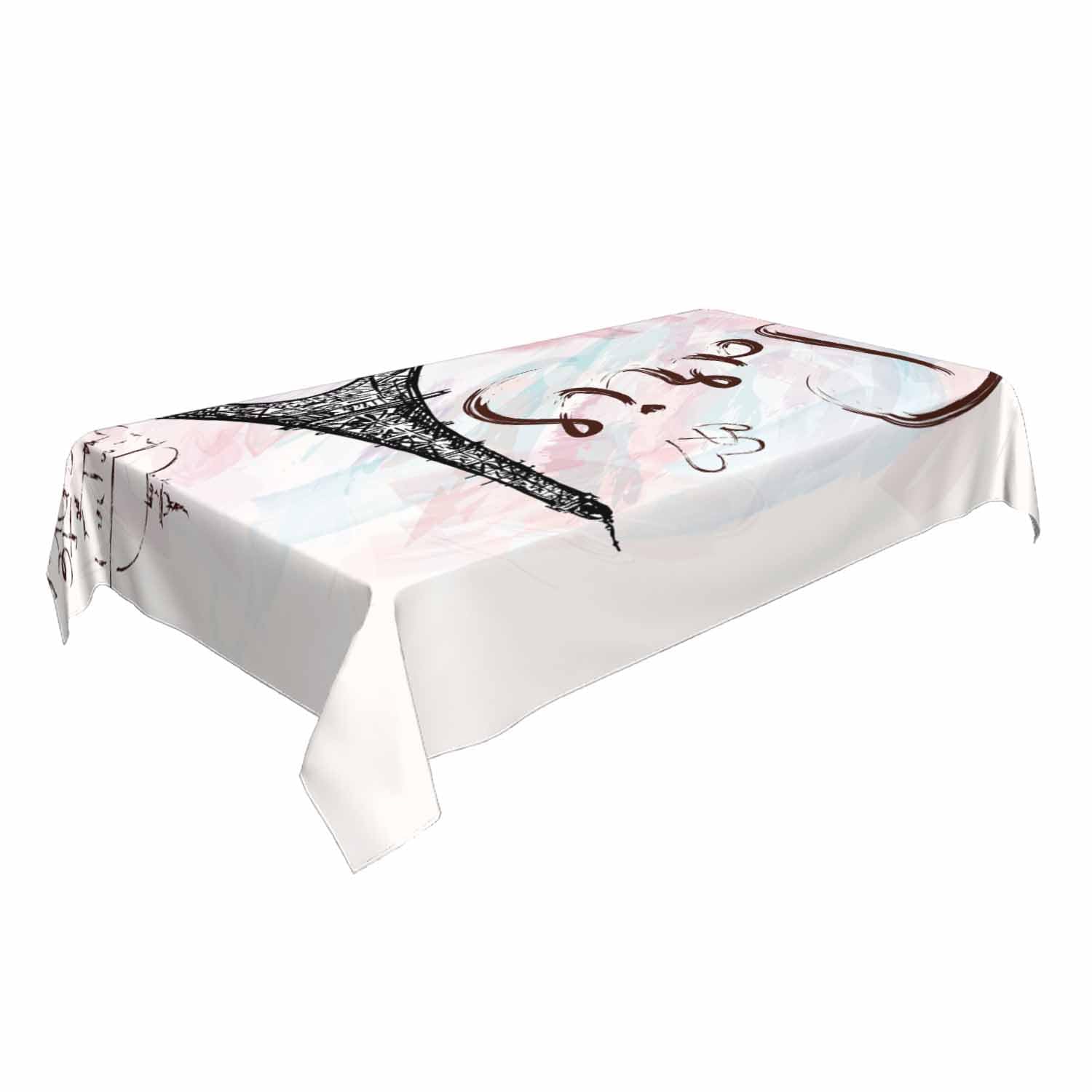 60 Inch Eiffel Tower Round Tablecloth - Waterproof Polyester Paris Theme Table Cover For Parties & Home