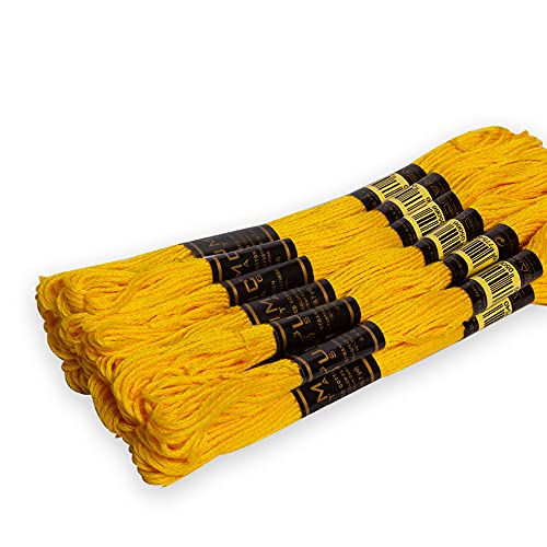 Image of Pack of 12 Premium Embroidery Thread | 100% Egyptian Cotton Premium Skeins | Cross Stitch Embroidery Floss | Oeko TEX Certified Stranded Cotton | (Canary Yellow 298)