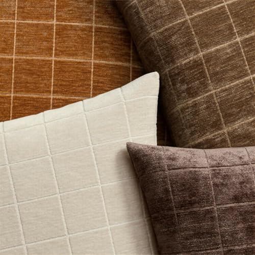 Image of MIULEE Reddish Brown Plaid Fall Decor Throw Pillow Covers 24x24 Set of 2 | Vintage Check Chenille Couch Pillows Boho Farmhouse Cushion Covers Modern Fall Home Decor for Sofa Bed Living Room