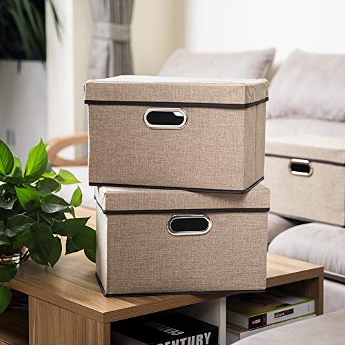 Image of PRANDOM Collapsible Storage Cubes with Lids [1-Pack] Jute Fabric Foldable Storage Boxes Organizer Containers Baskets Bins with Cover for Home Bedroom Closet Office Nursery (14.9x9.8x9.8)