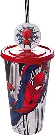Copo com Canudo e Pin 500 ml Homem-Aranha Plasútil