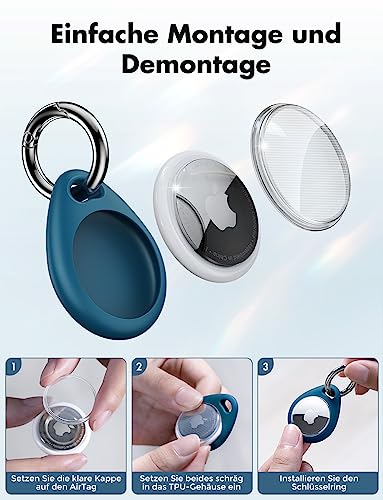 UNBREAKcable AirTag Anhänger, 4er Pack AirTag Schlüsselanhänger Schutzhülle, Air Tag Silikon Kratzfest TPU-Hülle, Keyring Abdeckung Case Cover für Schlüssel, Tasche, und Hund