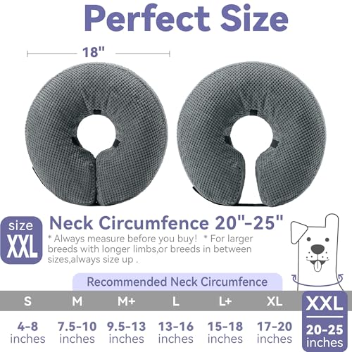 Image of Loflaze Soft Inflatable Dog Cone Collar Alternative After Surgery - Dog Neck Donut E Collar for Large Medium Small Dogs Cats Post Surgery - Recovery Collar to Stop Licking - Grey, XXL