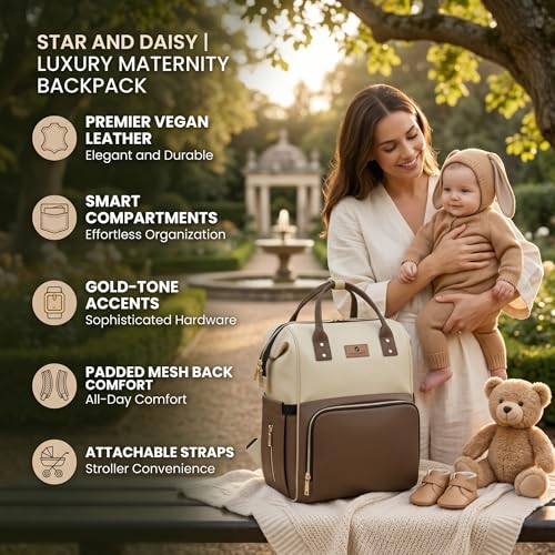 Image of StarAndDaisy Diaper Bag for Mothers for Travel - 27L Lightweight Waterproof Leatherite Diaper Bag /Baby Bag for Mother Travel with 15 Multi-Purpose Pockets & Quick Access Diaper Pocket