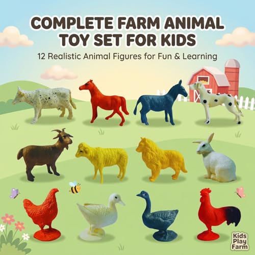 Image of ZESTHOME Farm Animal Toy Set for Kids | Animal Figures 6-8 cm | Cow Horse Goat Dog Duck Toys | Educational Learning Toys | Pretend Play | Birthday Gift for Boys Girls | 12 PCS