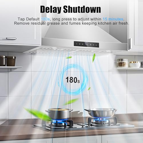 Image of 30 inch Range Hood Wall Mount, 1200 CFM with 4-Speed Gesture Sensing & Touch Control, Stainless Steel Ducted Kitchen Stove Vent Hoods with 2 LED Lights, Time Setting, Dishwasher-Safe Baffle Filters