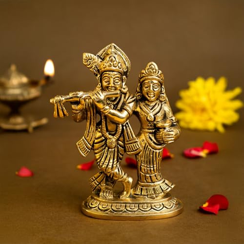 Ekhasa 100% Pure Brass Radha Krishna Murti (Size:10.6cm) | Radha Krishna Statue | Radha Krishna Idol for Gift | Radhe Krishna ki Murti for Pooja Room | Radha Krishna Idol for Home Decor