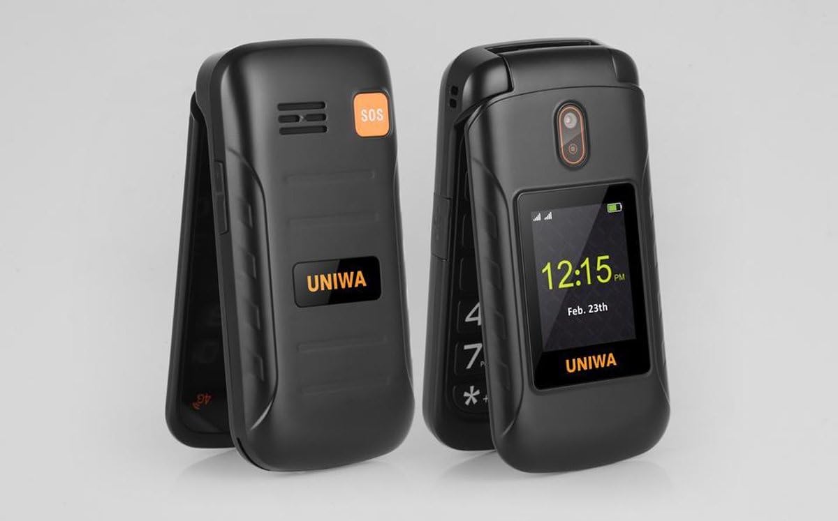 Uniwa V909T Seniorzy Telefon/Bluetooth/Aparata/Seniorzy Mobilny/Z Przyciskiem awaryjnym SOS, Duże kluczy/Większe ikony/4G SIM/stacja dokująca/głośny dźwięk/Radio FM, Bluetooth/latarka