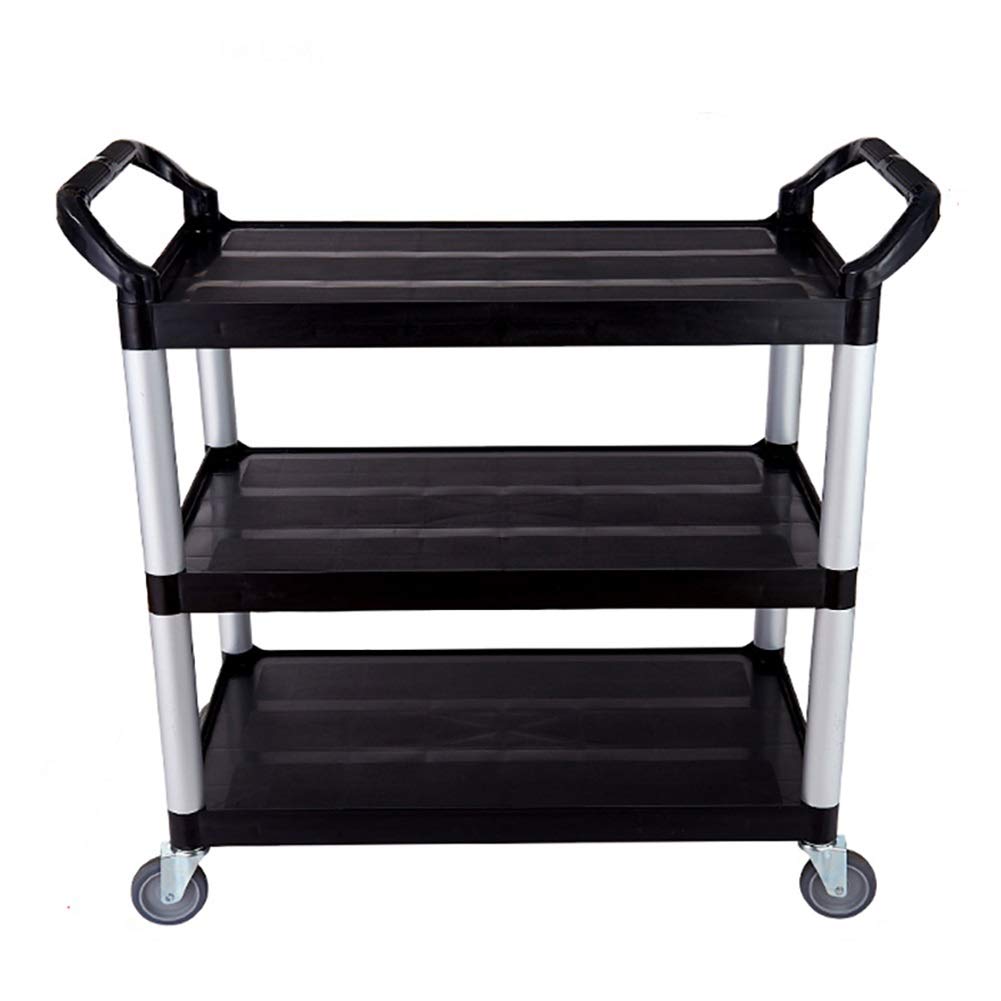 asdchZen Multifunctional Utility Cart Service Storage Trolley Beauty Utility Cart Black Portable Catering Cart For Restaurants, Plastic Utility Cart 3 Shelves