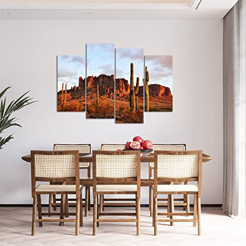 Klvos Superstition Mountains Sunset Wall Art Landscape Pictures Arizona Desert Paintings Saguaro Cacti Mountains Canvas Prints Artwork Framed Living Room Bedroom Decoration Ready To Hang #TOP1