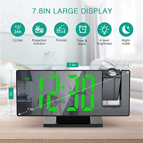 Oria Projection Alarm Clock, Led Electronic Alarm Clock, 7.8" Mirror Desk Alarm Clock With Temperature, Adjustable Brightness, Snooze Mode For Bedroom, Office #TOP1
