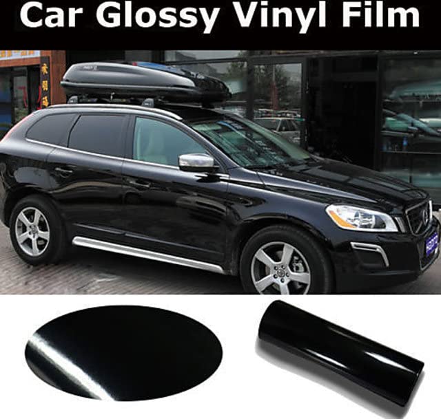 Image of WISDOM Glossy Black Vinyl Wrap Sheet for Car & Bike Self Adhesive Vinyl Wrap Sticker & Decal Roll Film for Auto Car Vehicle and Motorcycle (18x122 Inch, Black Glossy)