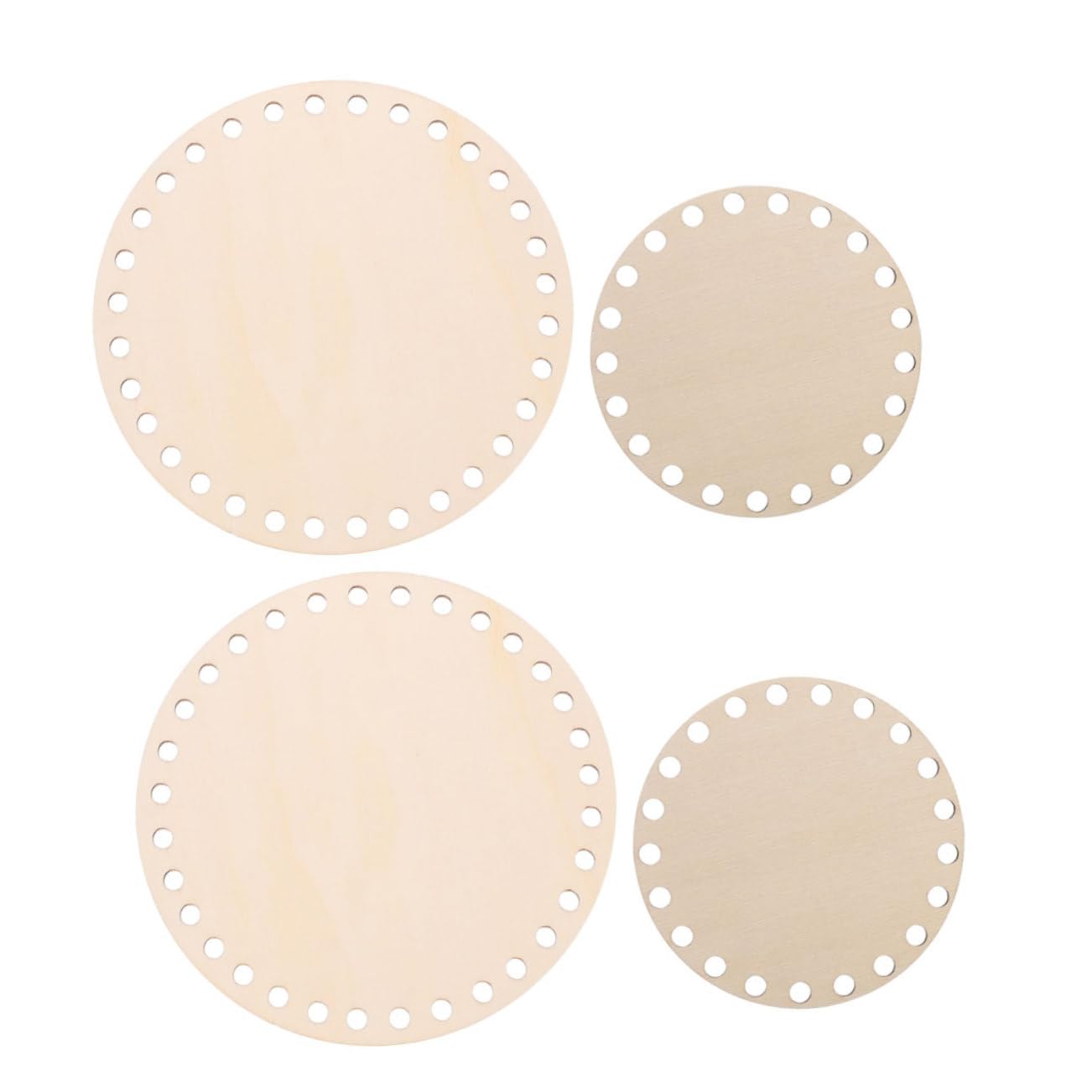 KALLORY 4Pcs Wooden Embroidery Hoop Frame for Crafting Natural Wood Base with Holes for Crochet Basket Bottoms and Needlework Projects