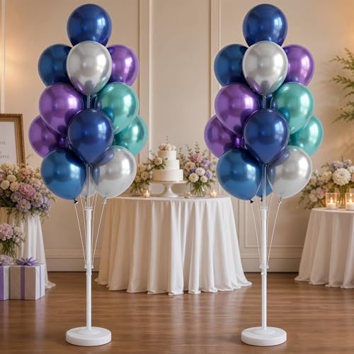 Image of Balloon Column Stand Kit with Balloons, Base and Pole, Balloon Column Kit for Floor or Table Backdrop Decoration for Party Wedding Baby Shower Birthday Graduation (Mermaid)