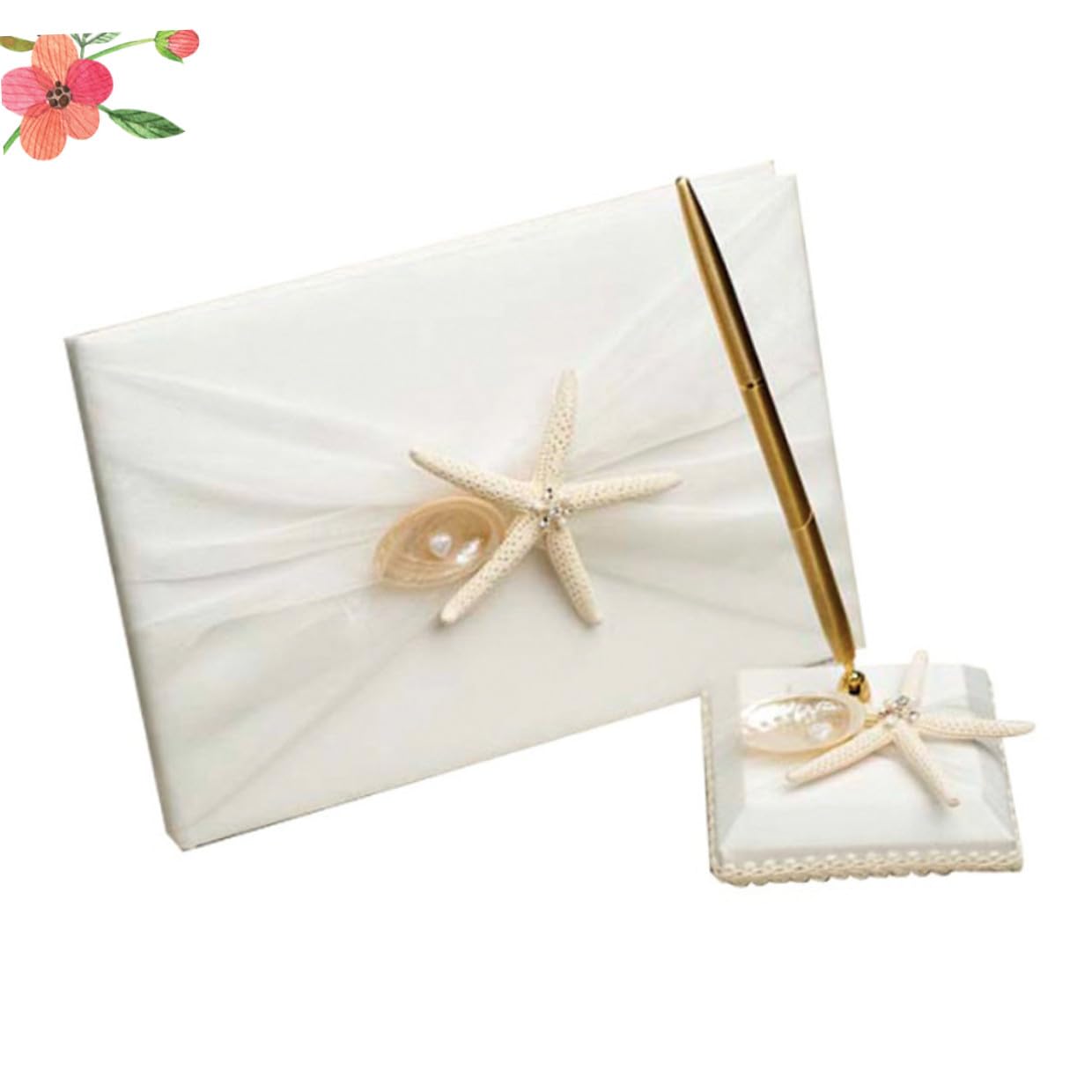 minkissy Libro degli Ospiti per Matrimonio Stile Spiaggia Bianco con Registrazione Messaggi e Tracciamento Presenze per Cerimonia Nuziale ed Engagement