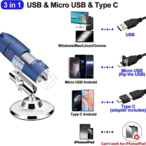 Image of 2K USB Digital Microscope for Android PC, 40-1000X Microscope Super HD Endoscope Magnifier Camera Compatible with Android Cellphone and Tablet Windows Mac Chrome Linux - Not for iPhone /iPad