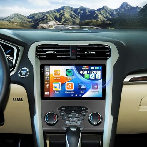 4G+128G Car Stereo Radio for Ford Fusion 2013-2016 (for Small Display) Wireless CarPlay Android Auto 9 Inch 1280 * 720 in-Cell Touch Screen Android 15 Head Unit Bluetooth GPS FM Backup Camera