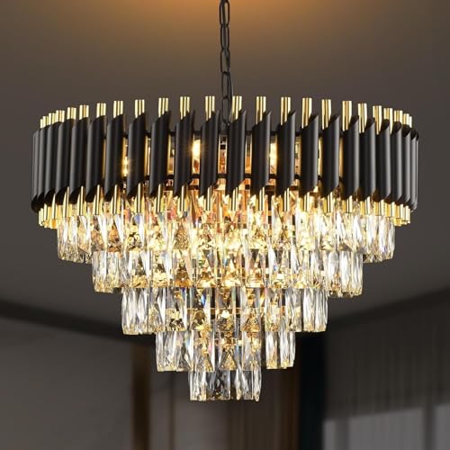 Image of TRIXY Rotating Crystals Chandelier Ceiling Light for Home & Decor | Color Changing LED | 360 Rotatable Crystals | Bluetooth Speaker | Remote Controlled | 4-Tier K9 Crystals, 500MM Black Gold Jhoomar
