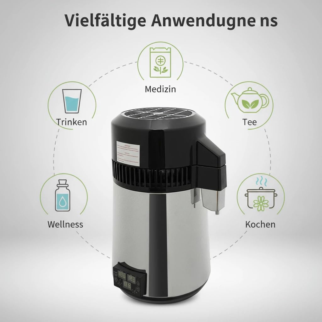 Wasserdestilliergerät 800W Edelstahl 4L Destillierer mit Automatischer Abschaltung
