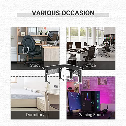 Homcom L-Shaped Corner Computer Desk Gaming Table Home Office Workstation Glass Top P2 Mdf With Keyboard Tray - Black #TOP6
