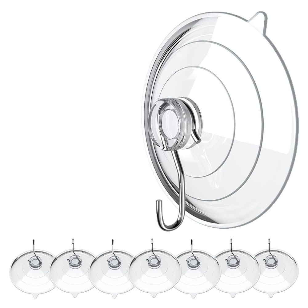 UDSKNV[KSL Suction Cup Hook 6CM Transparent 8pcs Metal Hook Large Suction Cups Without Punching Reusable