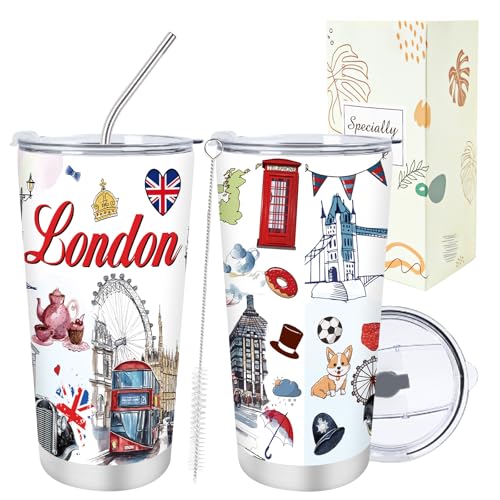 Keluna London Travel Souvenirs Gifts - 20Oz London Must Have Tumbler with Lids Straw Brush...