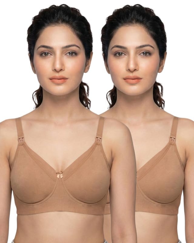 cotton non-padded bonded feeding bra | full coverage | non-wired | breathable cotton | no elastic at bottom band and side wings | pack of 2|