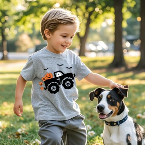 Boys Girls Halloween Shirts Baby Toddler Short Sleeve Monster Truck Ghost Pumpkin Tee Tops T-Shirts 2-7 Years2