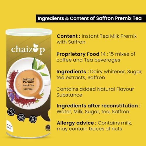 Image of Chaizup Premium 1 Min Instant Assorted Tea Pack - 1kg Cans (Pack of 2) | Saffron & Cardamom Flavours | Approx. 144 Servings | 2kg