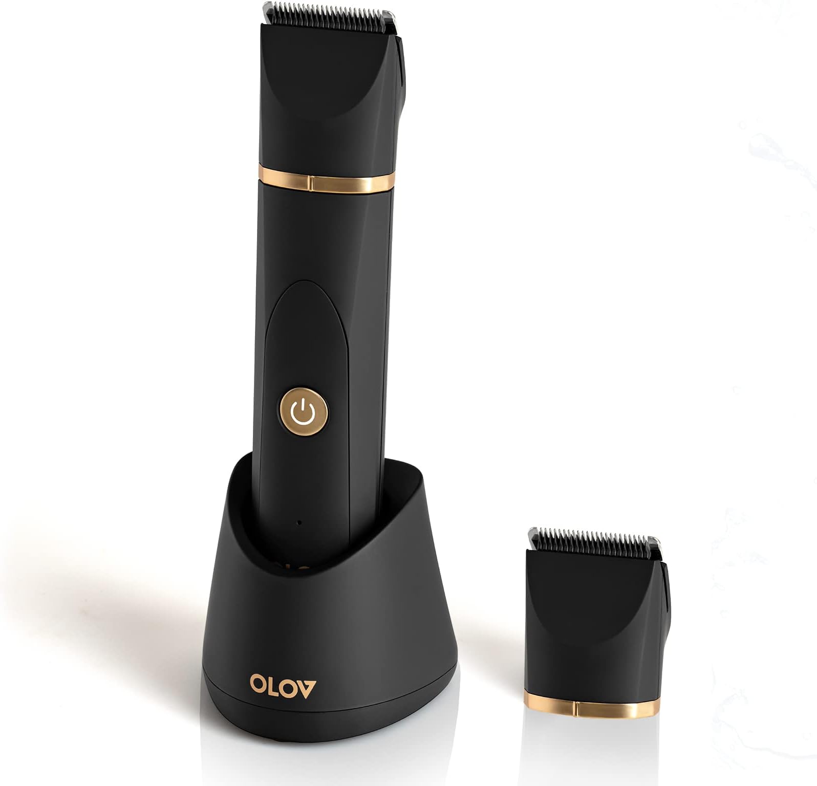 OLOV Electric Body Hair Trimmer for Men - Wet/Dry Body Shaver Groomer with 2 Repalcement Ceramic Blade, USB Recharge Dock & Nosetrimmer Head, Waterproof Male Hygiene Razor