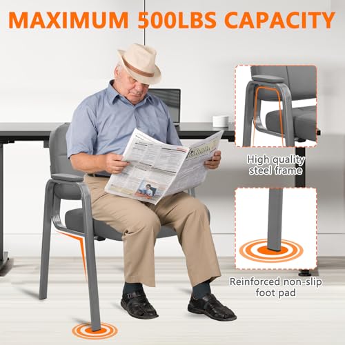 Image of CLATINA Big & Tall 500 lbs Waiting Room Guest Chair, Leather Office Reception Chair No Wheels with Padded Arms for Elderly Home Desk Conference Room Lobby Side Salon Clinic, Grey(8 Pack)