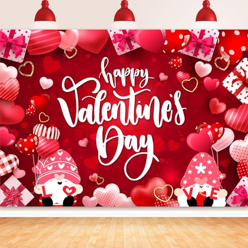 Image of Valentine's Day Backdrop, 7x5FT Red Love Heart, Polyester, Valentine's Day Occasion, Includes 118Inch Rope