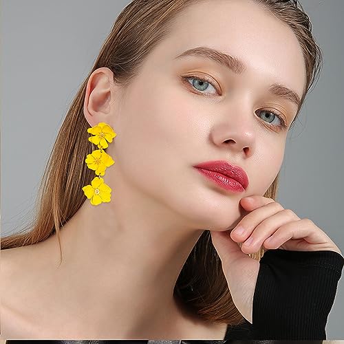 GUOXIAOMEI White Bohemian Daisy Flower Matte Floral Petal Drop Dangle Earrings 3 Layered Tiered Long for Women Chic Boho Tropical Wedding Jewelry (Yellow) by GUOXIAOMEI - Image 2