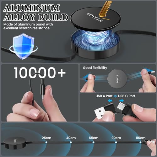 6 en 1 Câble de rechargeur multiple rétractable USB C Câble 1.1m Chargement rapide – Jusqu'à 66W PD Fonctionne avec 100W PD Chargeur universel multi-appareils adaptateur pour voiture et voyage