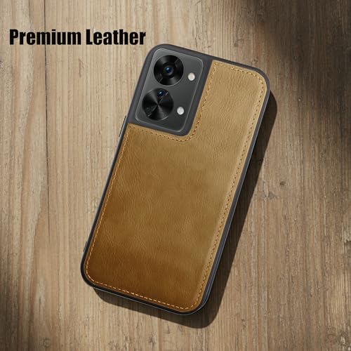 Image of Leather Case for OnePlus Nord 2T Premium Protective Stylish Slim Cover with Shockproof Raised Edges Brown
