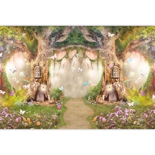 10x6ft Enchanted Forest Backdrop Fairy Tale Forest Backdrop Enchanted Garden Photography Background Fabric for Girl 1st 16th Birthday Baby Shower Party Newborn Kid Children Cake Smash Props