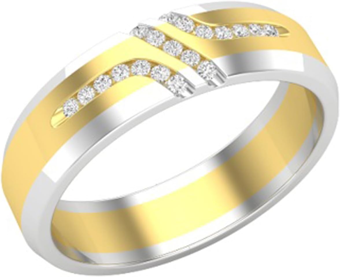 Round White Natural Diamond Bezel Set Two Tone Wedding Band for Men in 18K Solid Gold, Size 11