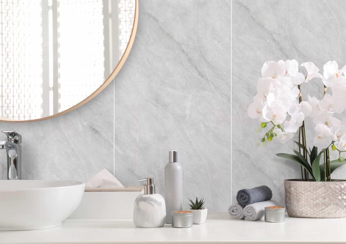 Aquaclad Light Grey Marble (Matt) PVC Wall Panels - Waterproof for Home and Bathroom Cladding Panels 2.6m x 250x8mm with Tongue and Groove Fit - Perfect Bathroom Cladding