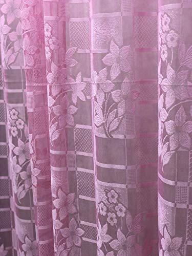 Image of Honger Polyester Beautiful Floral Design Imported Net Tissue Pack of 2 Pecs Curtains for Pink Florra Net for 4 x 9 Feet Long Door Curtains