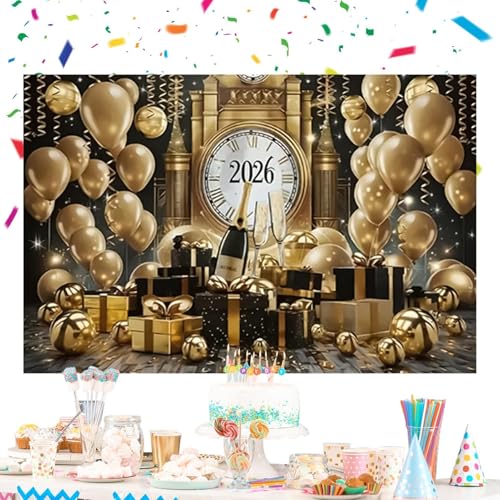 Feliz Año Nuevo 2026 | 2.13 m x 1.52 m Paneles De Pared Fiestas | Gran Banner De Tela Para El Feliz Año Nuevo | Para Interior Exterior Navidad Casa Oficina Escuela Tienda Granja Bar Fotografía