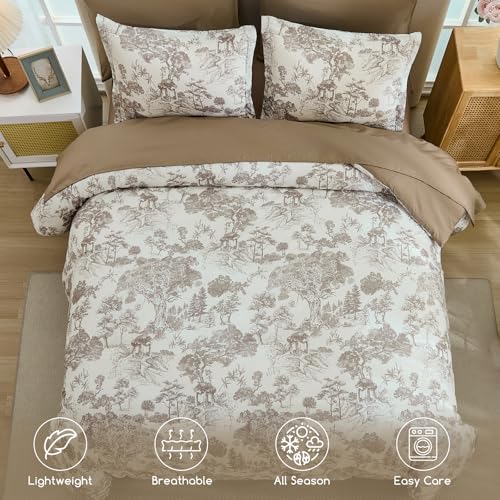 Image of DJY King Size 7 Piece Bed in a Bag-Floral Botanical Light Brown Comforter Set,King Comforter Set with Sheets,Farmhouse Comforter