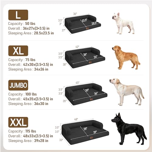 Image of Comfort Expression Washable Orthopedic Dog Bed for Extra Large Sized Dogs | Waterproof Memory Foam Pet Bed 45x35 Inch with Removable Cover with Non-Slip & Bolster, Black